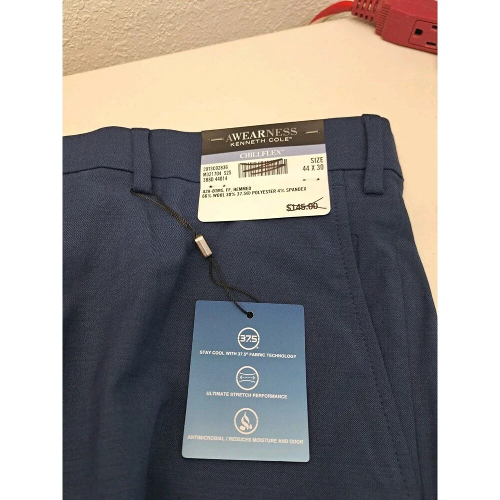 Awearness Kenneth Cole Men's Blue CHILLFLEX Slim Fit Suit Pants - 44x33 New - Picture 4 of 6